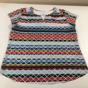 Van Heusen Womens Multi Colored Geometric Shirt‎ Large Resort Bohemian Casual